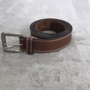Timberland Pro Brown Leather Belt Silver Hardware Size 46 Tiny Flaw